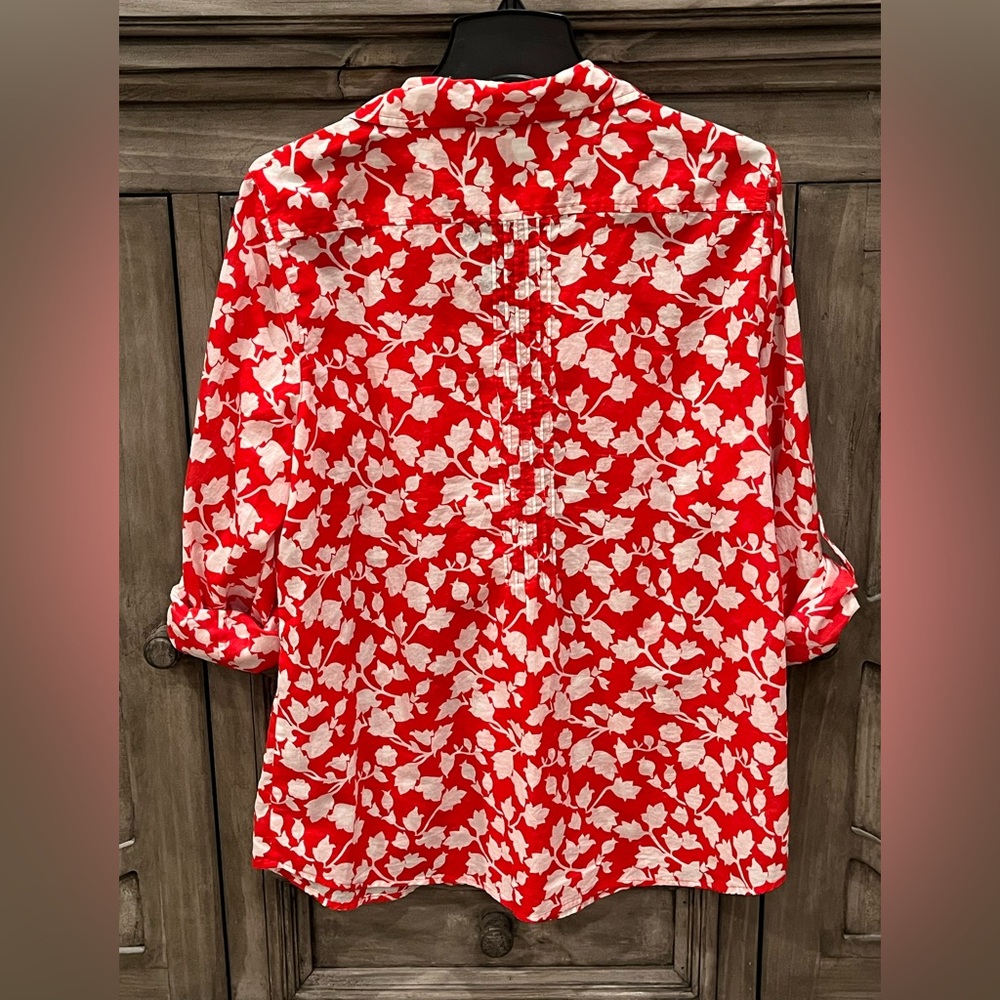 Chico's Red and White Floral Button-Down Shirt - Picture 3 of 5